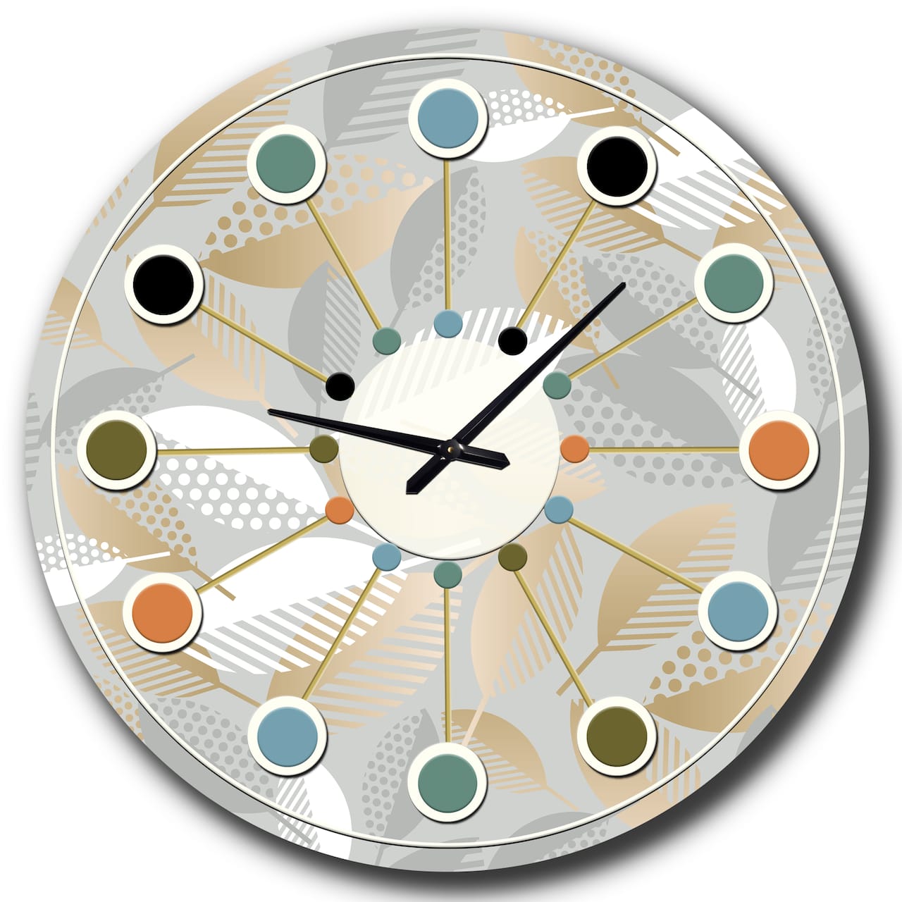 Designart 'Luxury Geometric Fall Leaves Pattern Mid-Century Modern Wall Clock